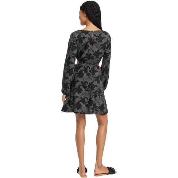 Women's Balloon Long Sleeve Mini A-Line Dress - Universal Thread Black Floral S - Picture 2 of 4